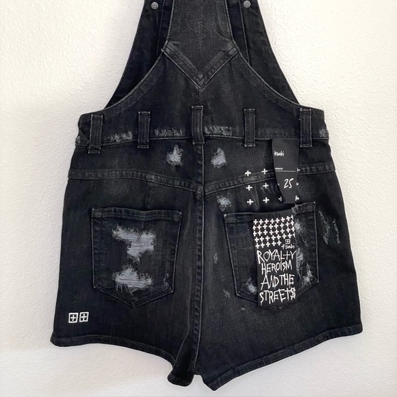 NWT Ksubi Denim Romper Distressed Shortalls Let’s Go Out Washed Black 25 - Picture 8 of 14